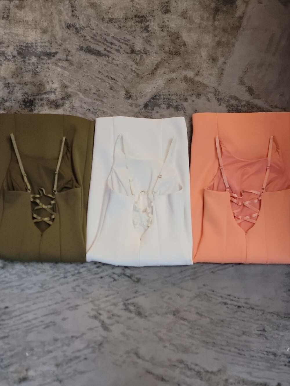 Marciano Sleek Midi Dress Trio in Peach, White & Olive - Picture 2 of 8